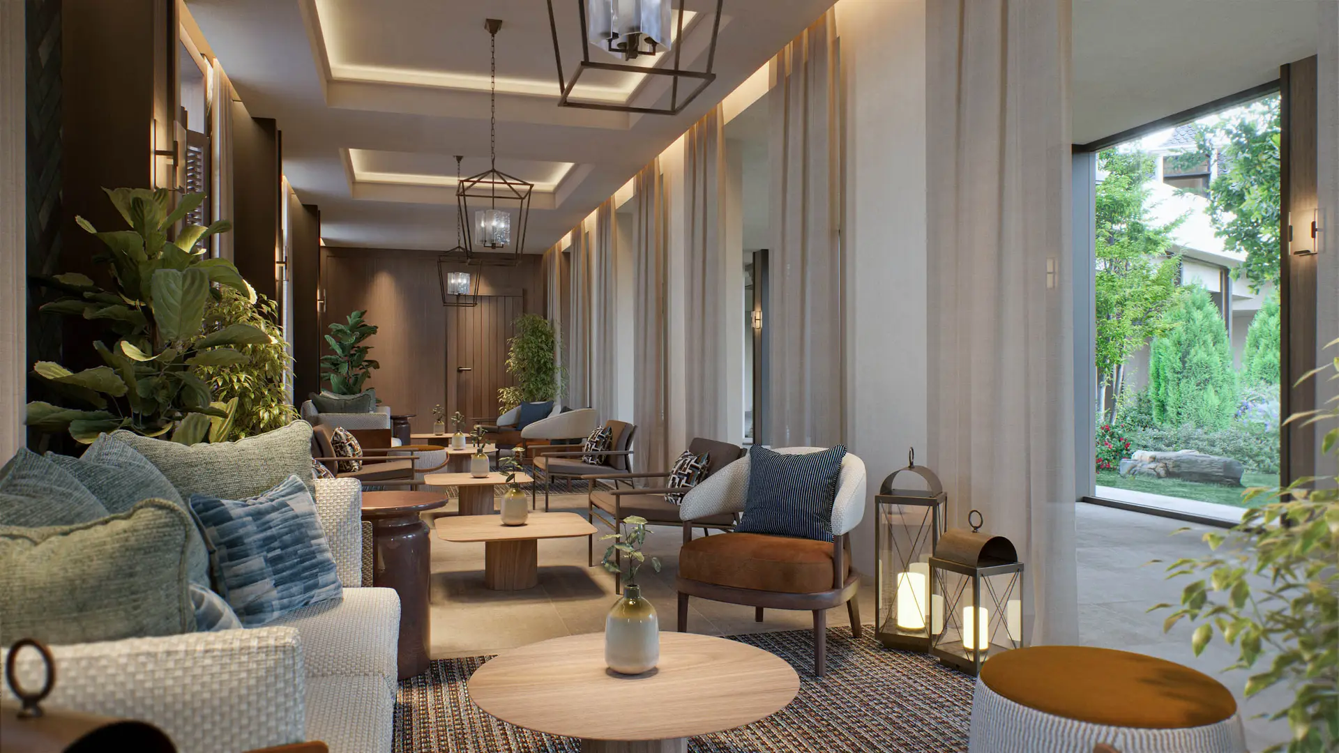 Elegante area lounge con comode sedute, perfetta per l'organizzazione di eventi.