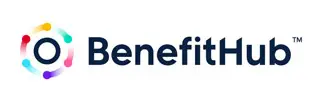 Logo BenefitHub con un elemento di design circolare colorato.